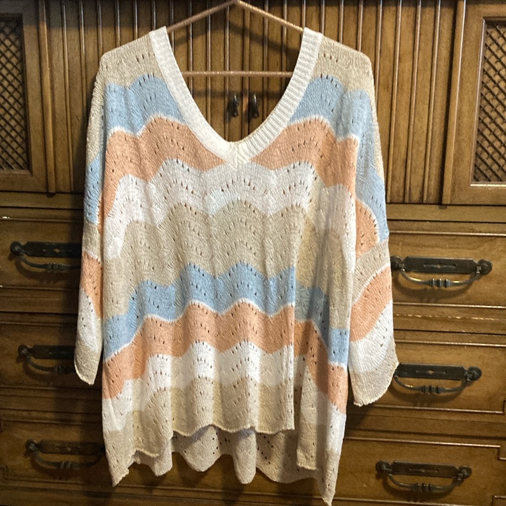 POL Colorful Oversized V-Neck Sweater with Chevron Pattern